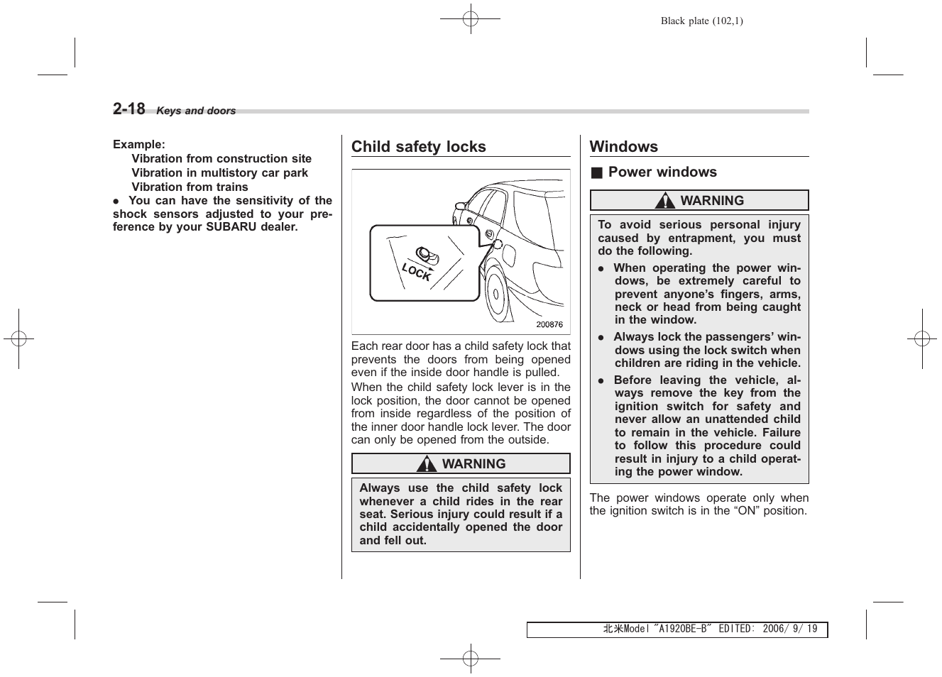 Child safety locks, Windows | Subaru 2007 Impreza WRX User Manual | Page 101 / 364