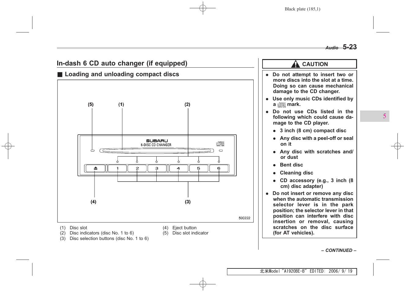 In-dash 6 cd auto changer (if equipped) | Subaru 2007 Impreza WRX User Manual | Page 181 / 364