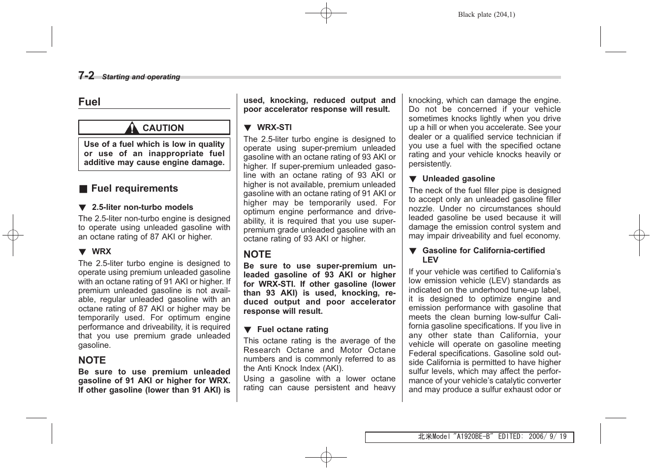 Fuel | Subaru 2007 Impreza WRX User Manual | Page 199 / 364