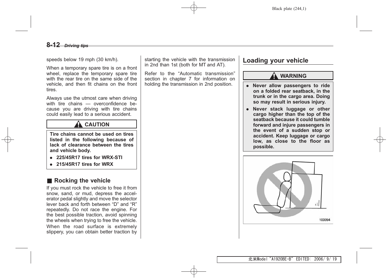 Loading your vehicle | Subaru 2007 Impreza WRX User Manual | Page 238 / 364