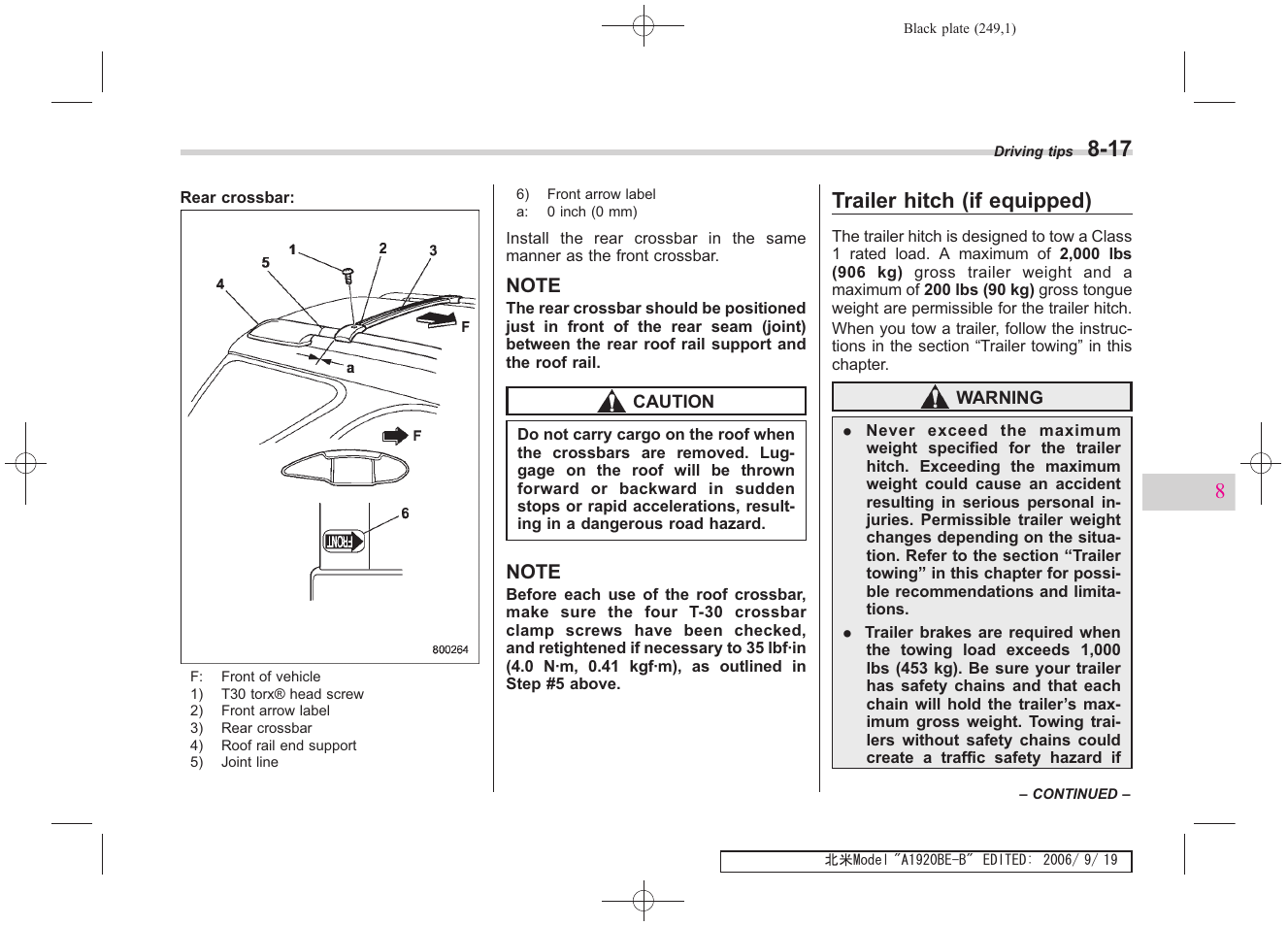 Trailer hitch (if equipped) | Subaru 2007 Impreza WRX User Manual | Page 243 / 364