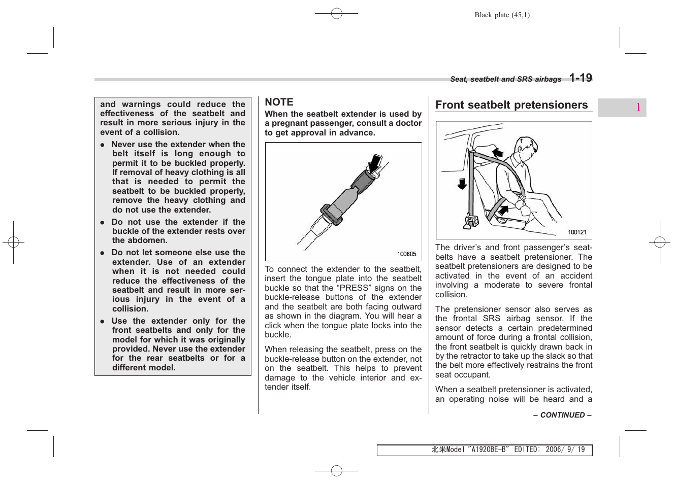 Front seatbelt pretensioners | Subaru 2007 Impreza WRX User Manual | Page 44 / 364