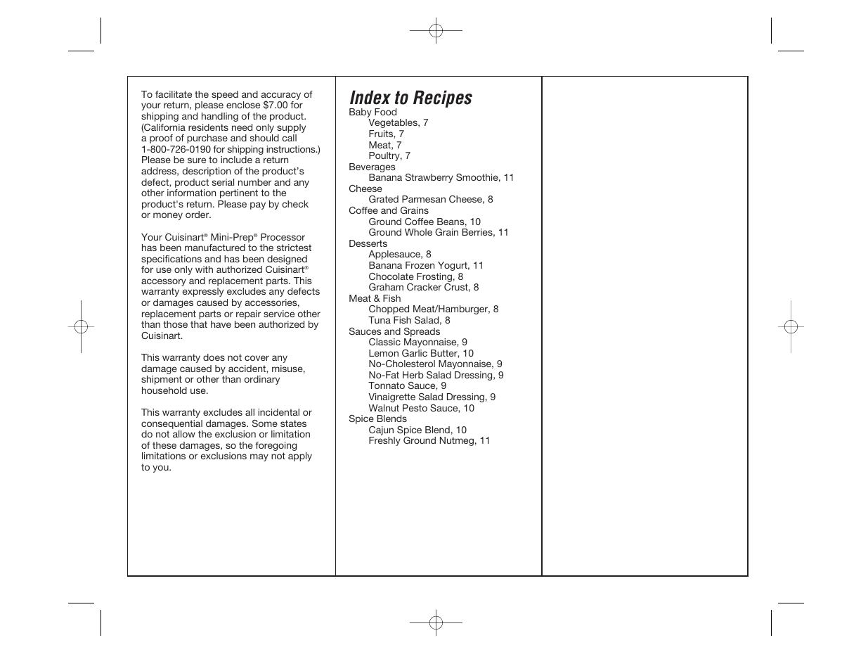Index to recipes | Cuisinart DLC-1 User Manual | Page 14 / 16