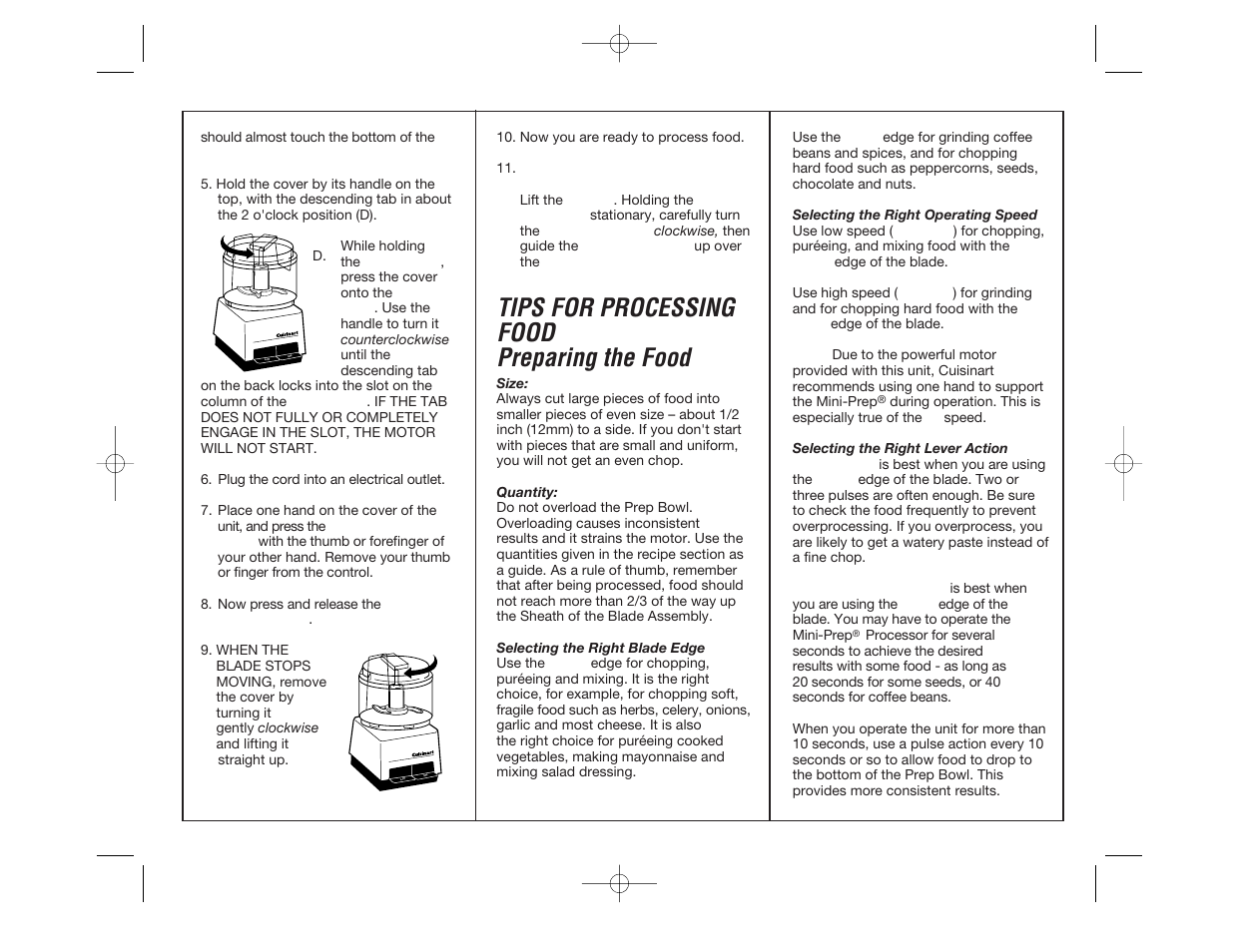 Tips for processing food preparing the food, Hi lo | Cuisinart DLC-1 User Manual | Page 6 / 16