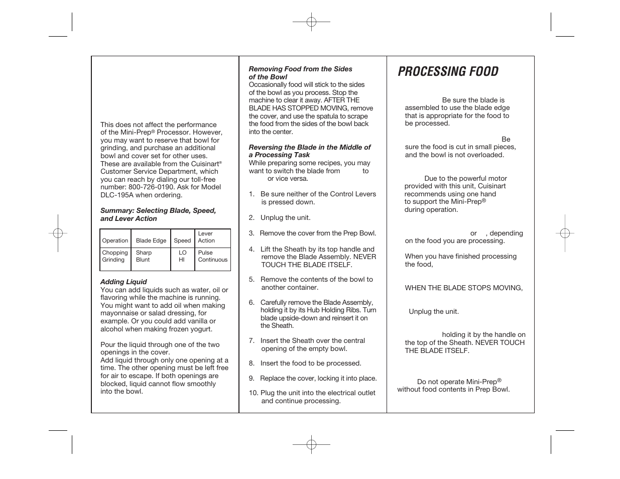 Processing food | Cuisinart DLC-1 User Manual | Page 7 / 16