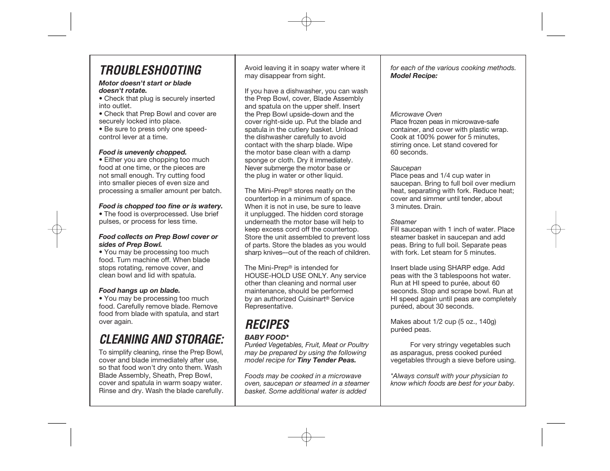 Troubleshooting, Cleaning and storage, Recipes | Cuisinart DLC-1 User Manual | Page 9 / 16