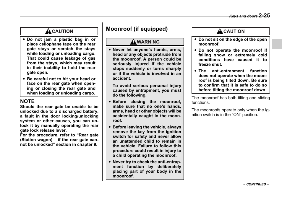 Moonroof (if equipped) | Subaru 2006 Legacy User Manual | Page 112 / 425