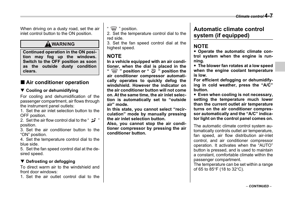 Automatic climate control system (if equipped) | Subaru 2006 Legacy User Manual | Page 166 / 425