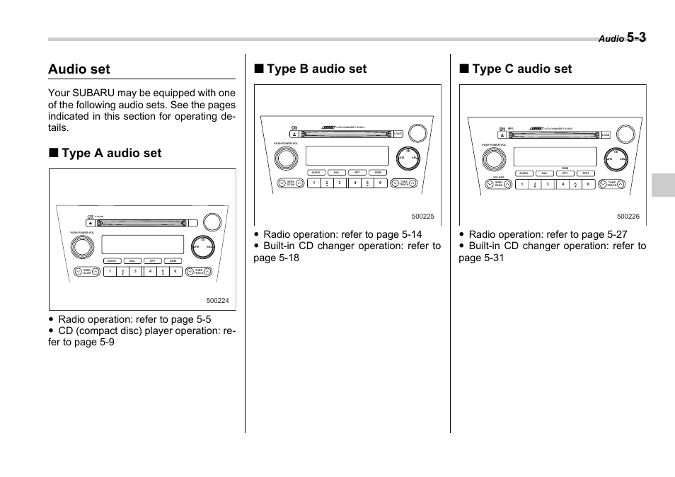 3 audio set, Type a audio set, Type b audio set | Type c audio set, Audio | Subaru 2006 Legacy User Manual | Page 176 / 425