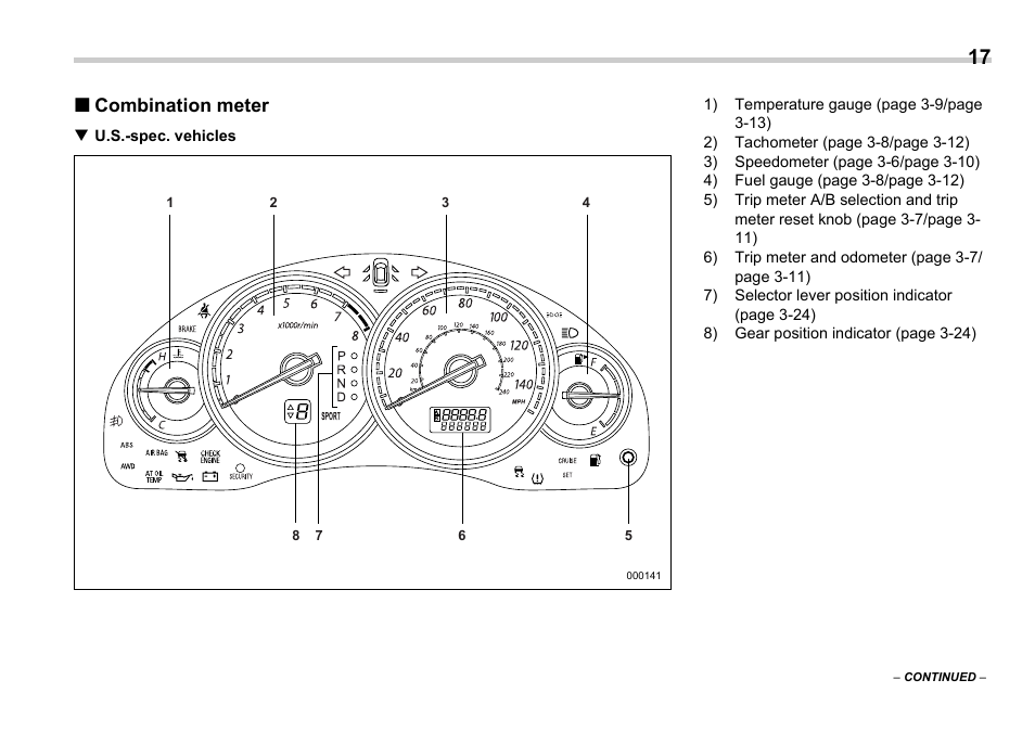 Combination meter | Subaru 2006 Legacy User Manual | Page 20 / 425