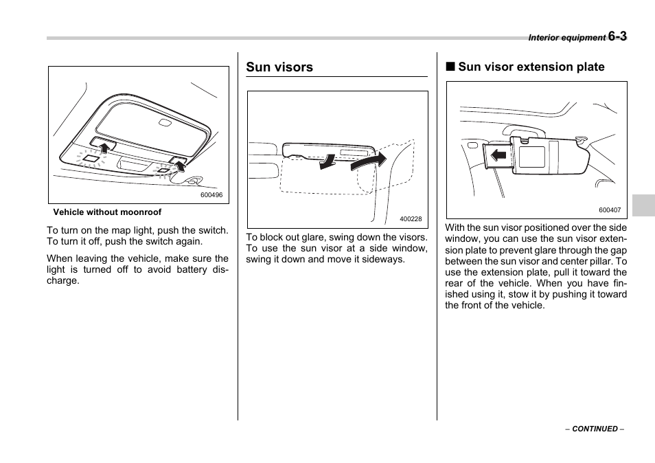 Sun visors | Subaru 2006 Legacy User Manual | Page 220 / 425