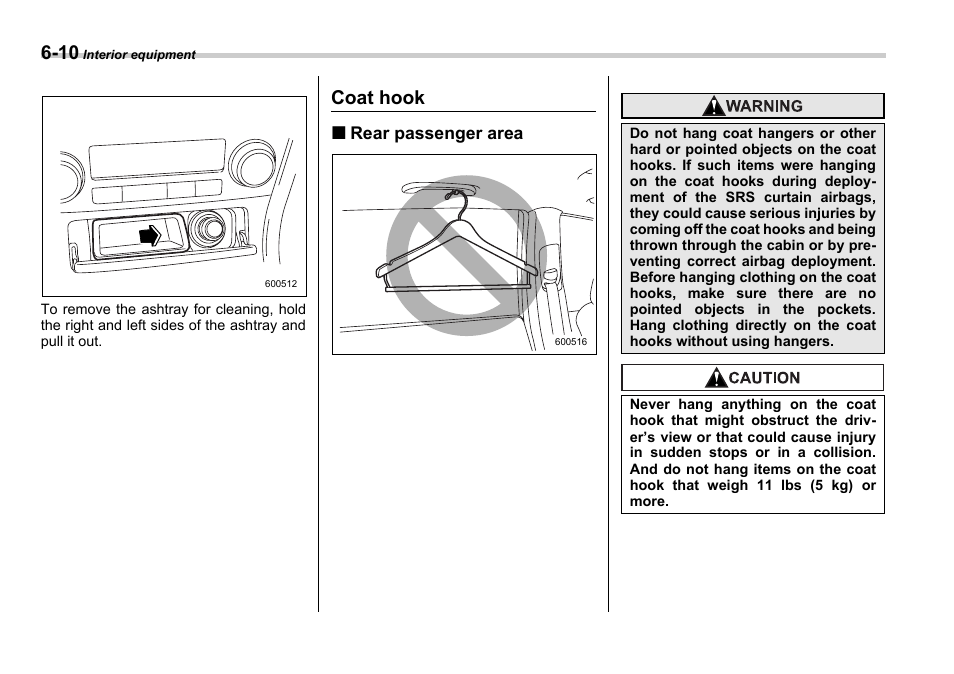 Coat hook | Subaru 2006 Legacy User Manual | Page 227 / 425