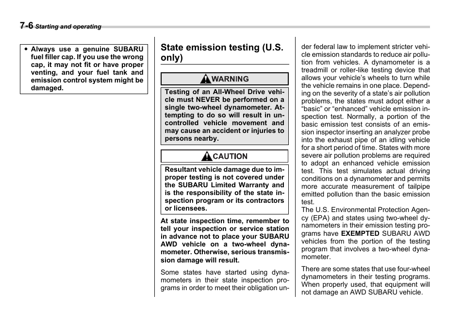 State emission testing (u.s. only) | Subaru 2006 Legacy User Manual | Page 245 / 425