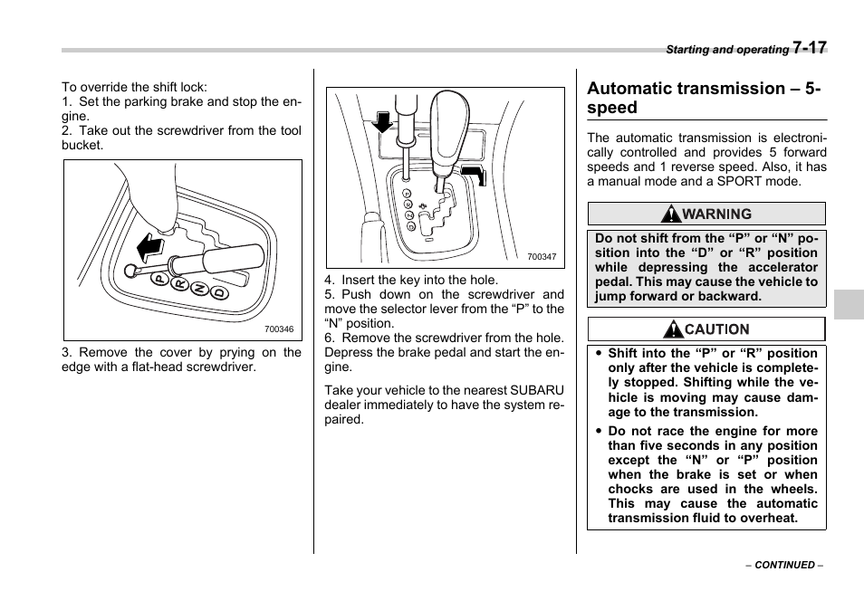 Automatic transmission – 5- speed | Subaru 2006 Legacy User Manual | Page 256 / 425