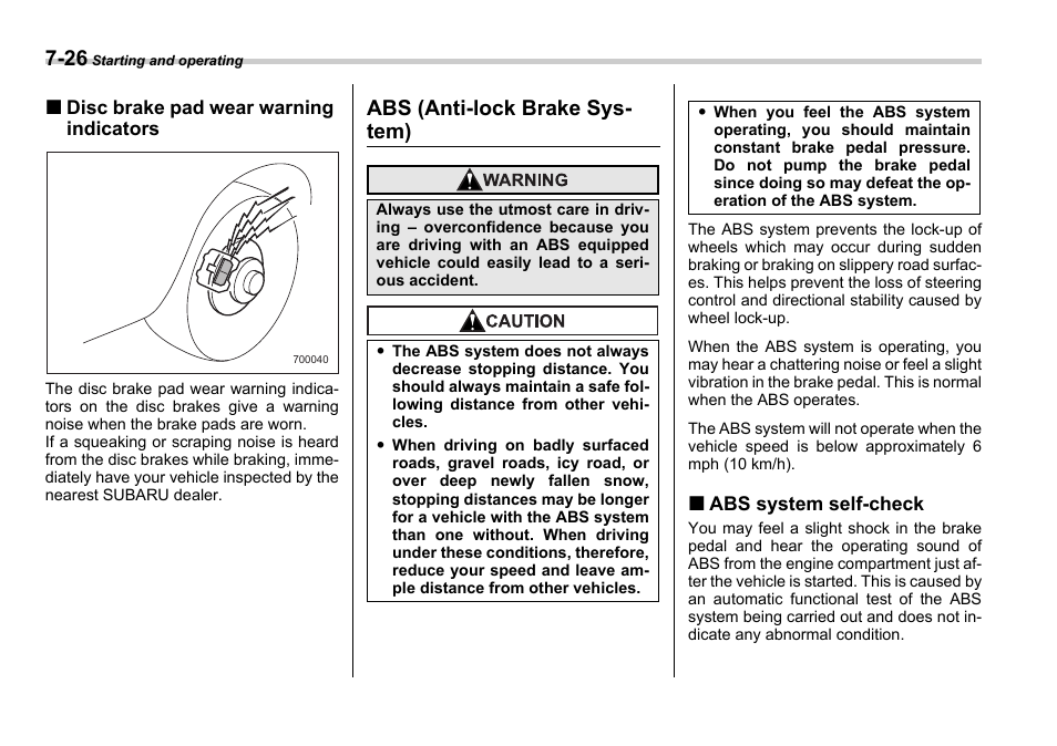 Abs (anti-lock brake sys- tem) | Subaru 2006 Legacy User Manual | Page 265 / 425