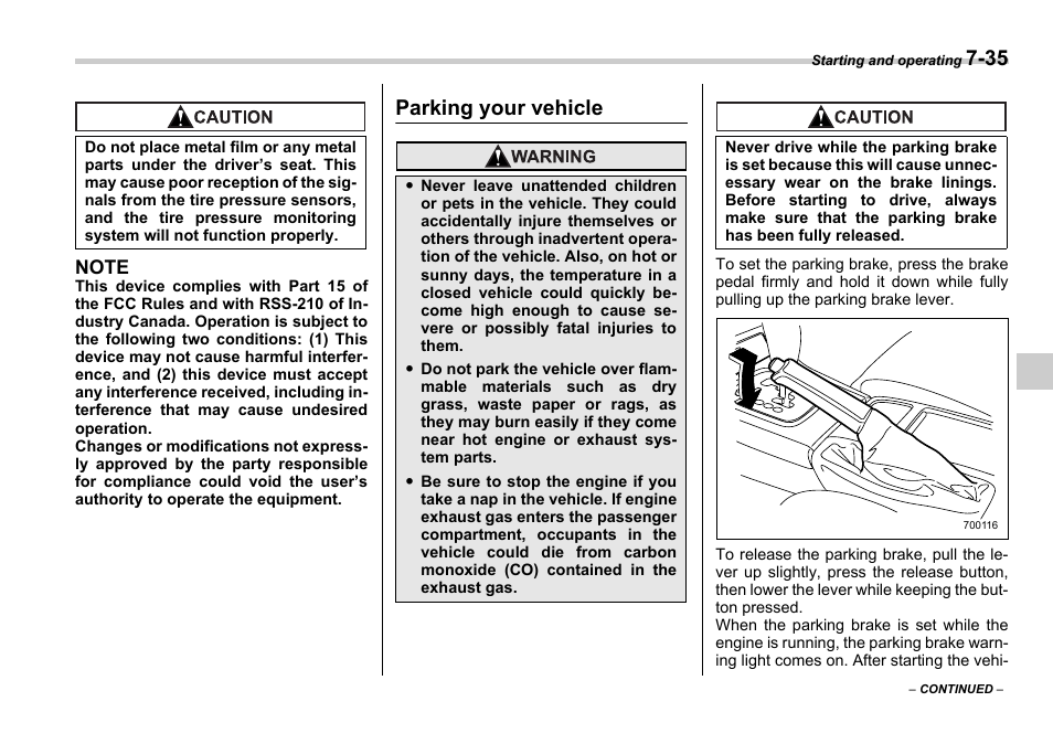 Parking your vehicle | Subaru 2006 Legacy User Manual | Page 274 / 425