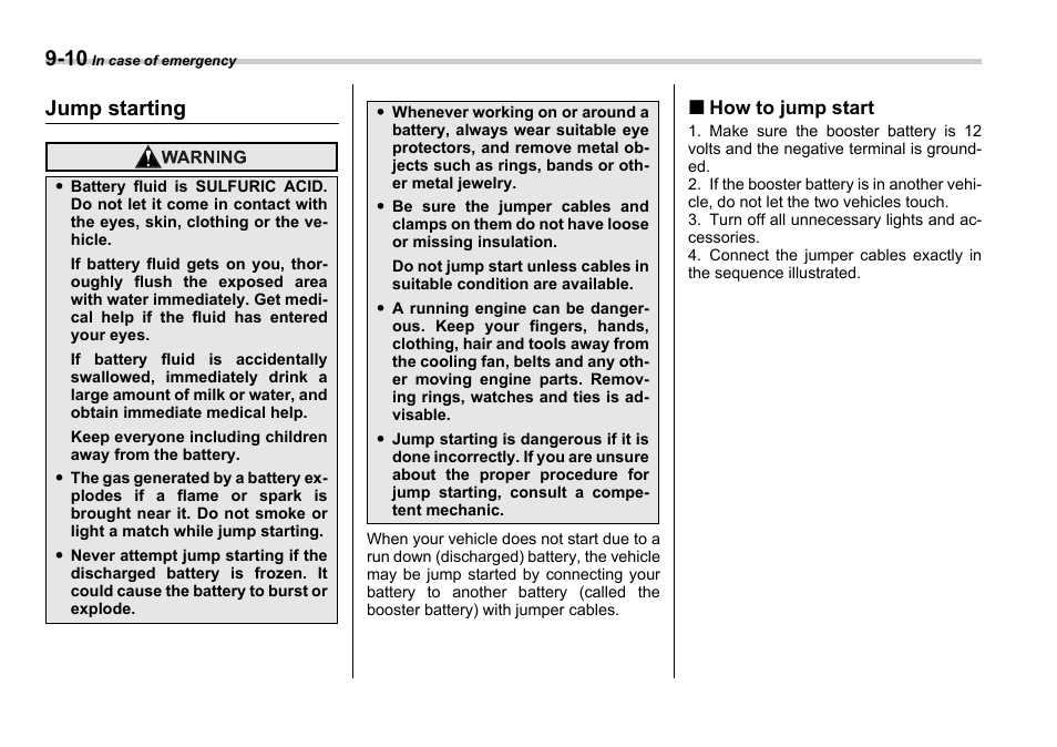 Jump starting | Subaru 2006 Legacy User Manual | Page 317 / 425