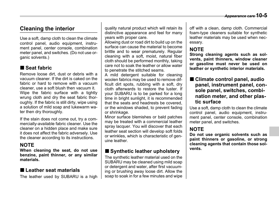 5 cleaning the interior | Subaru 2006 Legacy User Manual | Page 332 / 425