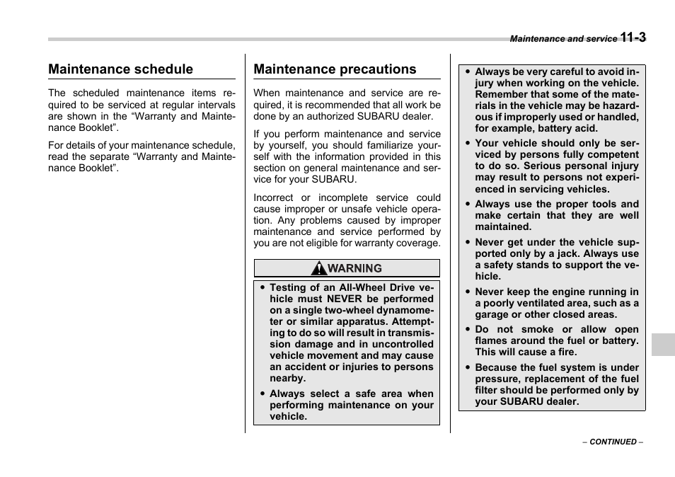 Maintenance schedule, Maintenance precautions | Subaru 2006 Legacy User Manual | Page 336 / 425