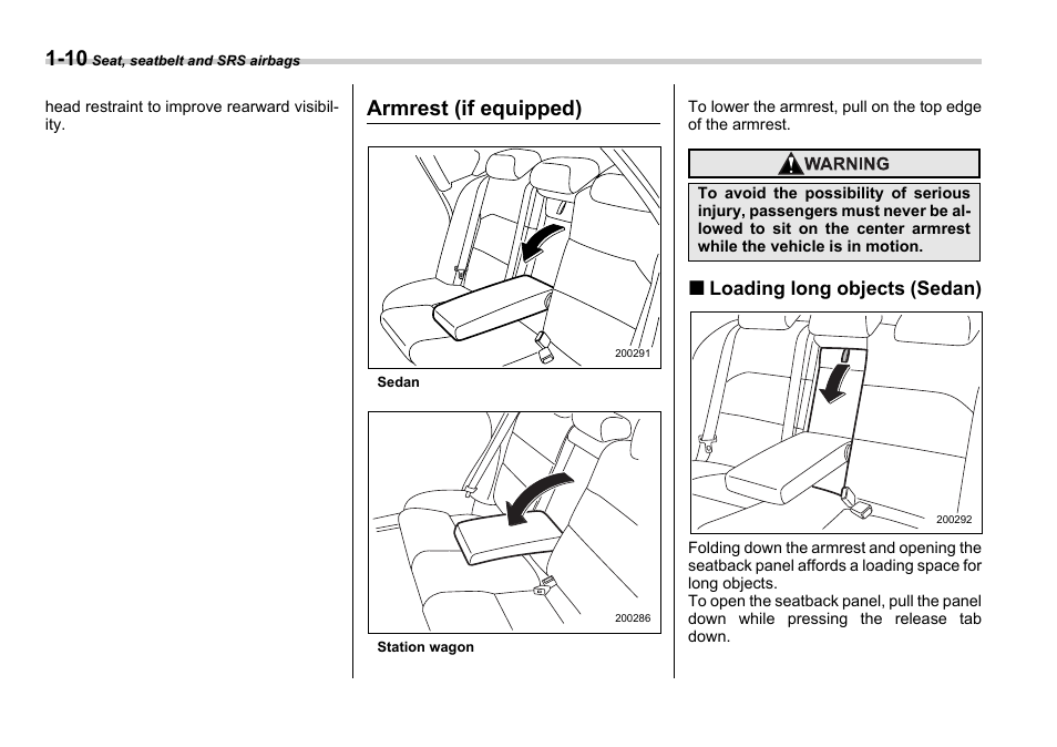 Armrest (if equipped) | Subaru 2006 Legacy User Manual | Page 35 / 425