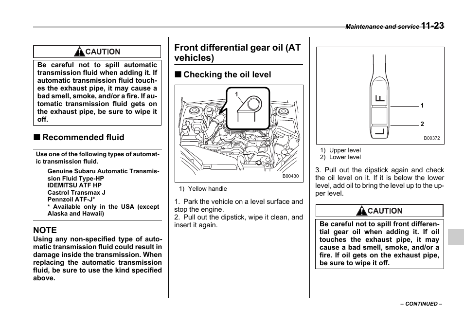 Front differential gear oil (at vehicles) | Subaru 2006 Legacy User Manual | Page 356 / 425