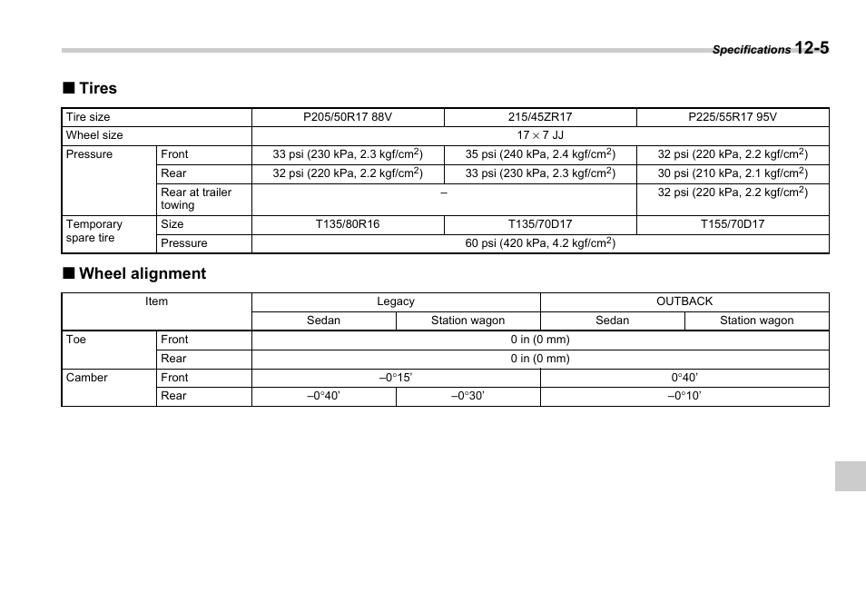 Tires  wheel alignment | Subaru 2006 Legacy User Manual | Page 394 / 425