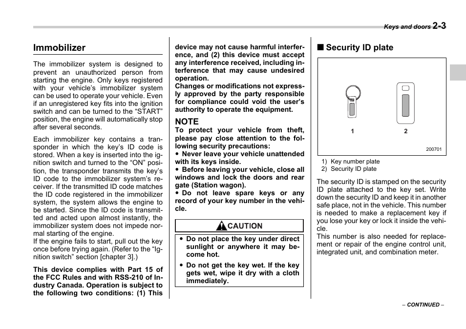 Immobilizer | Subaru 2006 Legacy User Manual | Page 90 / 425