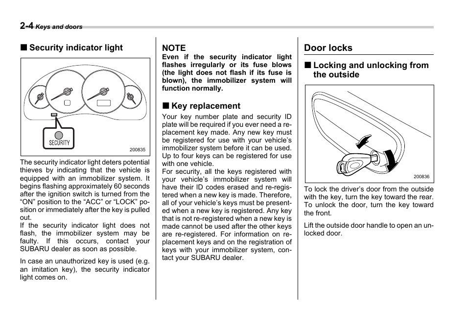 Door locks | Subaru 2006 Legacy User Manual | Page 91 / 425