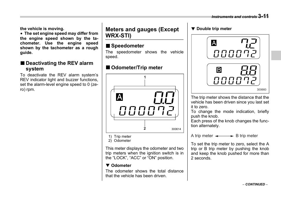 Meters and gauges (except wrx-sti) | Subaru 2006 Impreza WRX User Manual | Page 124 / 365