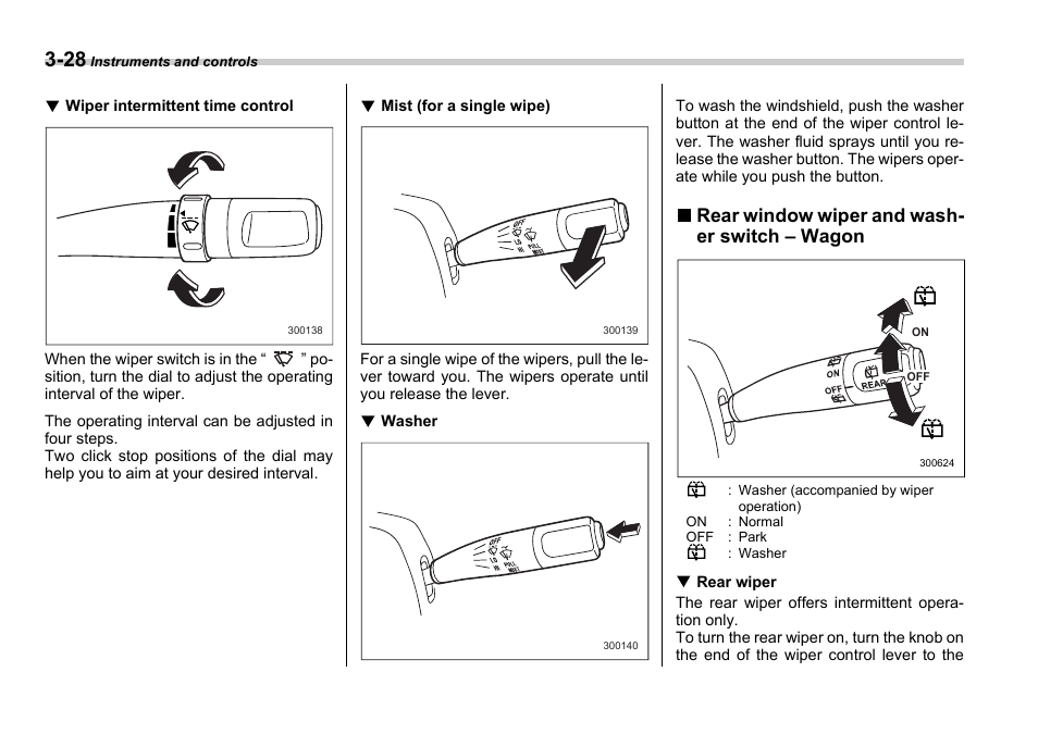 Rear window wiper and wash- er switch  wagon | Subaru 2006 Impreza WRX User Manual | Page 141 / 365