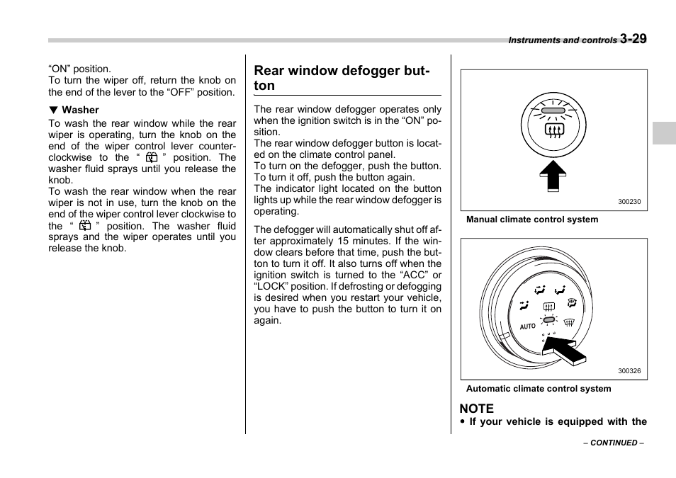 Rear window defogger but- ton | Subaru 2006 Impreza WRX User Manual | Page 142 / 365