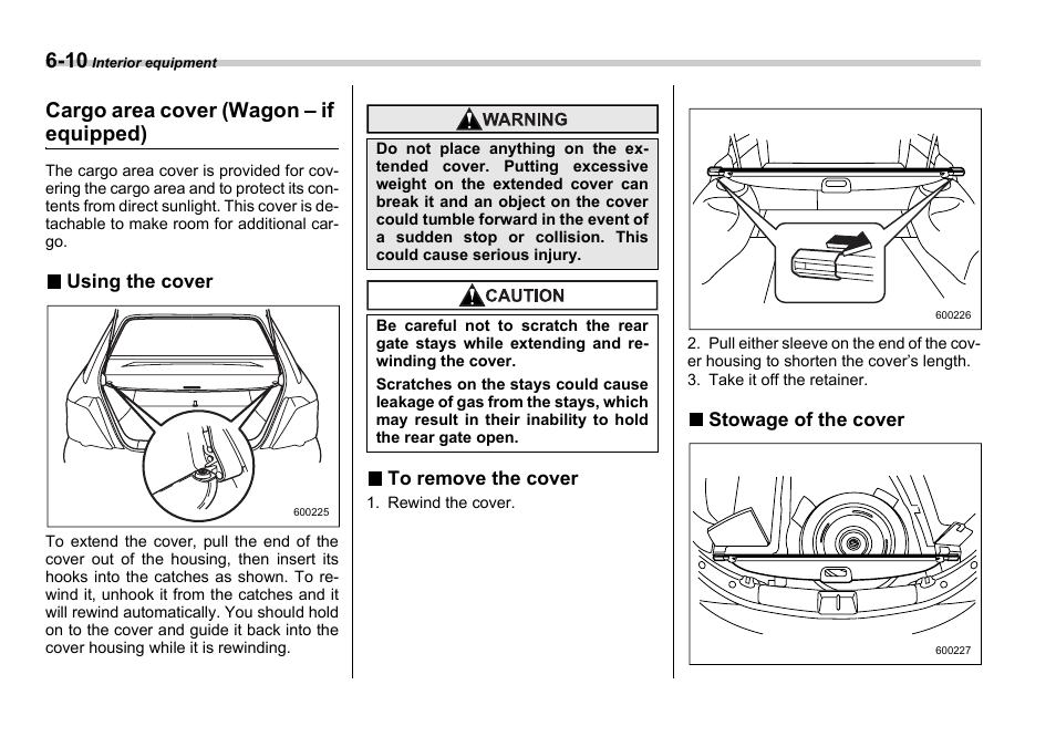 Cargo area cover (wagon  if equipped) | Subaru 2006 Impreza WRX User Manual | Page 195 / 365