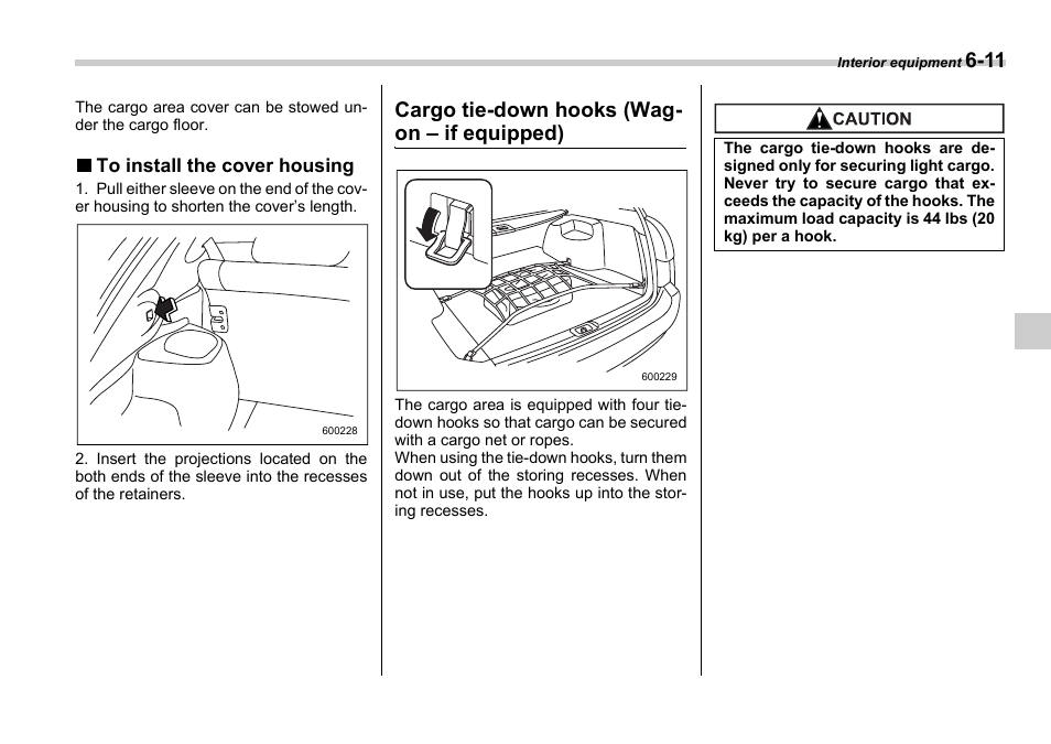 Cargo tie-down hooks (wag- on  if equipped) | Subaru 2006 Impreza WRX User Manual | Page 196 / 365