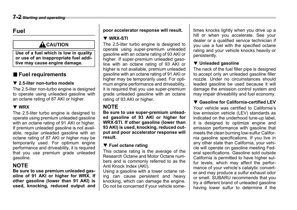 Fuel | Subaru 2006 Impreza WRX User Manual | Page 199 / 365