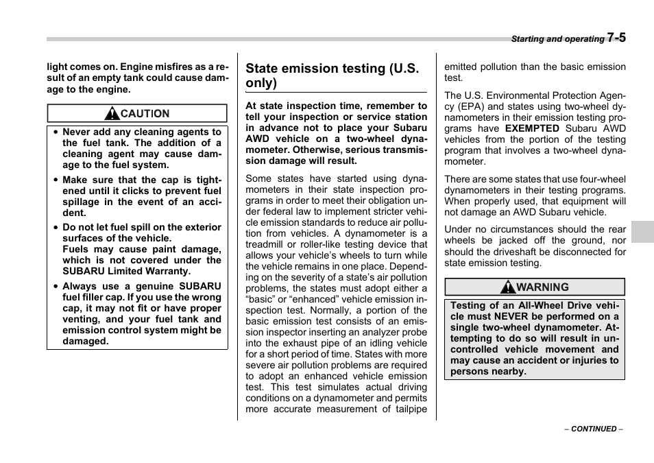 State emission testing (u.s. only) | Subaru 2006 Impreza WRX User Manual | Page 202 / 365