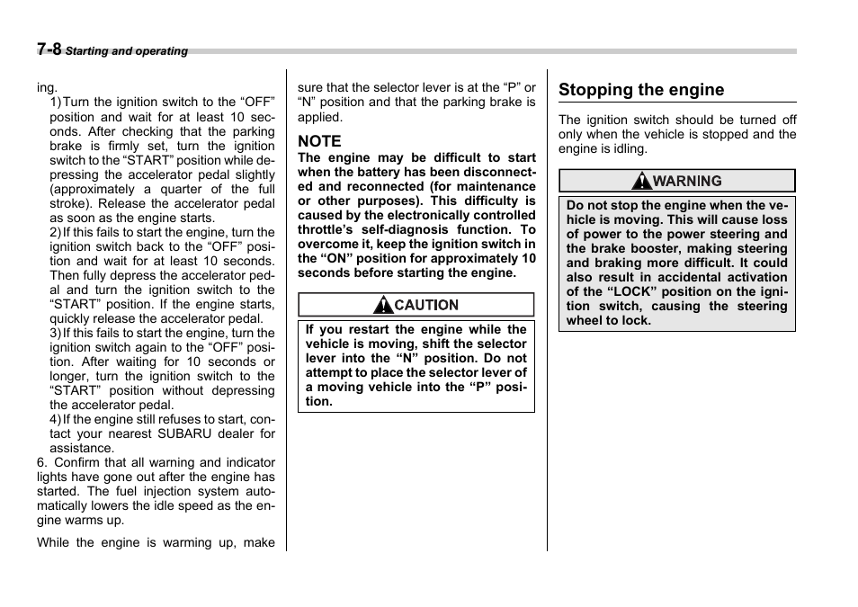 Stopping the engine | Subaru 2006 Impreza WRX User Manual | Page 205 / 365