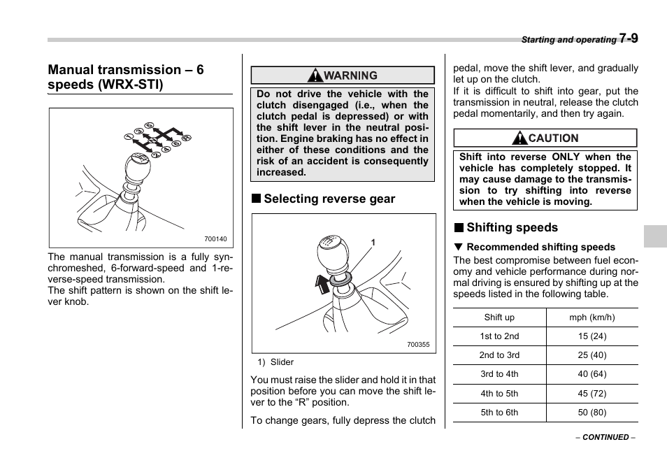 Manual transmission  6 speeds (wrx-sti) | Subaru 2006 Impreza WRX User Manual | Page 206 / 365