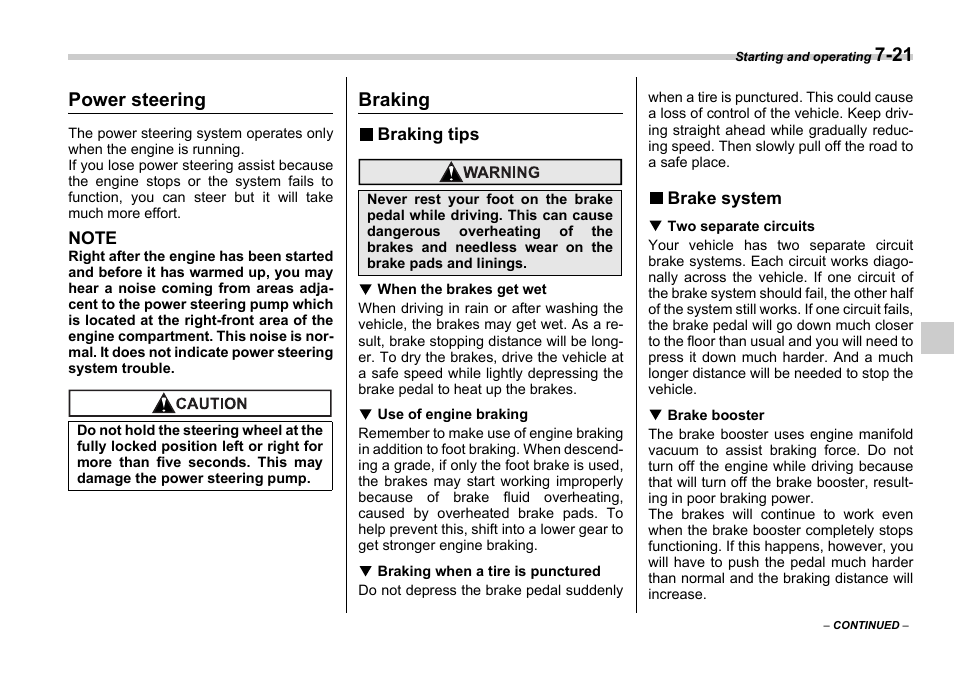 Power steering, Braking | Subaru 2006 Impreza WRX User Manual | Page 218 / 365