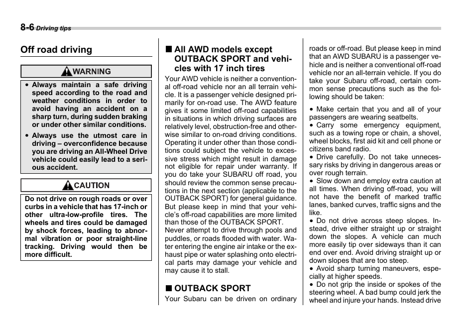 Off road driving | Subaru 2006 Impreza WRX User Manual | Page 233 / 365