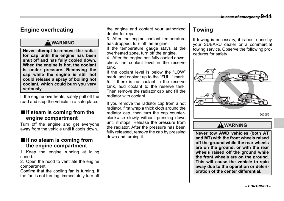 Engine overheating, Towing | Subaru 2006 Impreza WRX User Manual | Page 266 / 365