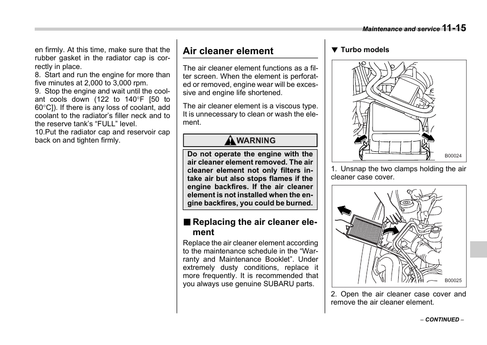 Air cleaner element | Subaru 2006 Impreza WRX User Manual | Page 294 / 365