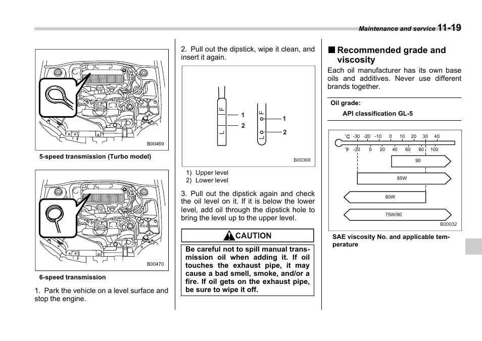 Recommended grade and viscosity | Subaru 2006 Impreza WRX User Manual | Page 298 / 365