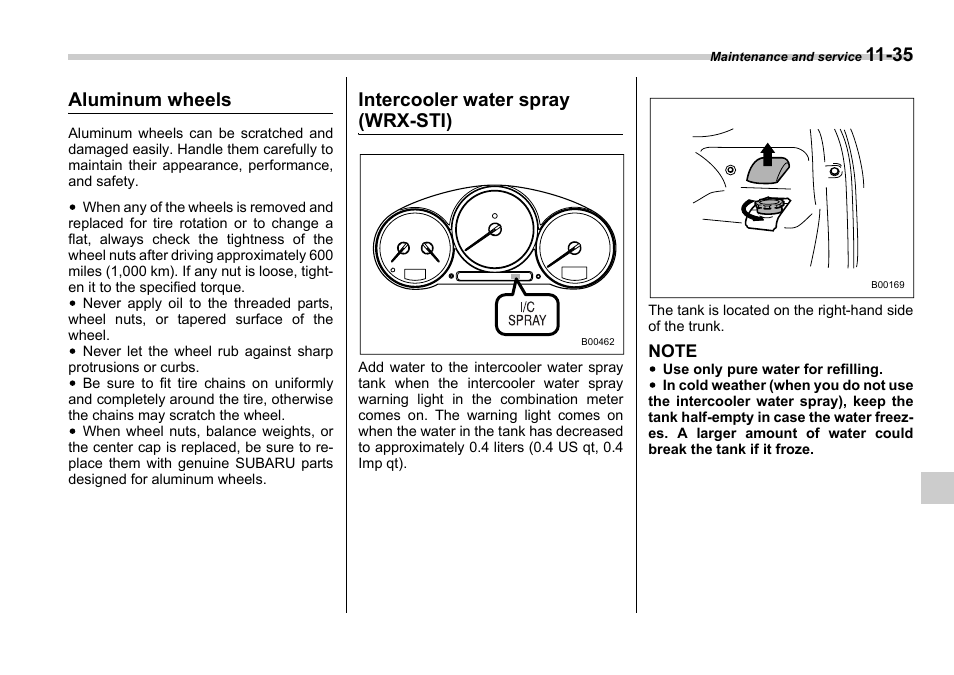 35 aluminum wheels, Intercooler water spray (wrx-sti) | Subaru 2006 Impreza WRX User Manual | Page 314 / 365