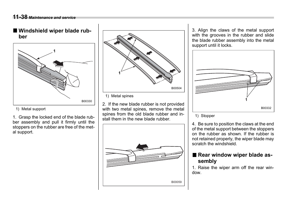 Windshield wiper blade rub- ber, Rear window wiper blade as- sembly | Subaru 2006 Impreza WRX User Manual | Page 317 / 365