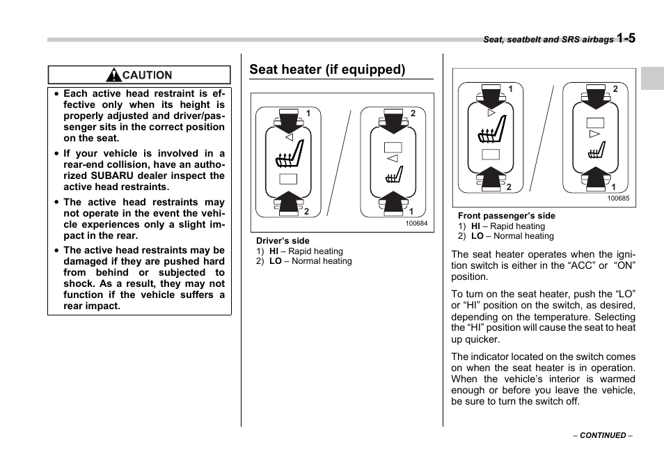 Seat heater (if equipped) | Subaru 2006 Impreza WRX User Manual | Page 32 / 365