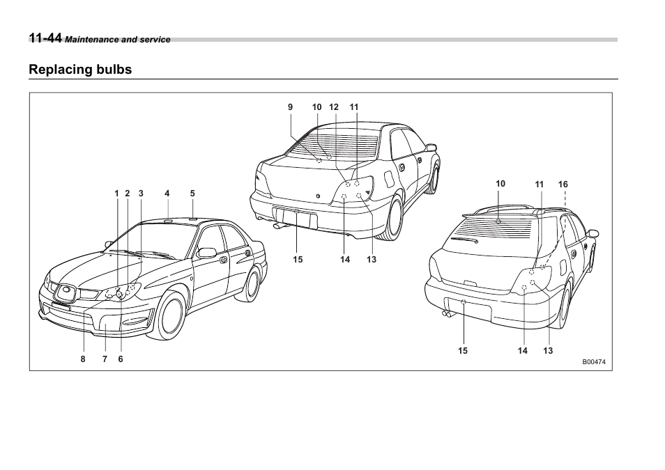 Replacing bulbs | Subaru 2006 Impreza WRX User Manual | Page 323 / 365