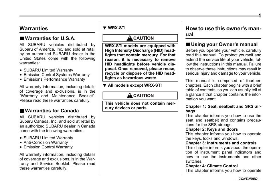 Msa5m0601astis_3, Warranties, How to use this owners man- ual | Subaru 2006 Impreza WRX User Manual | Page 4 / 365