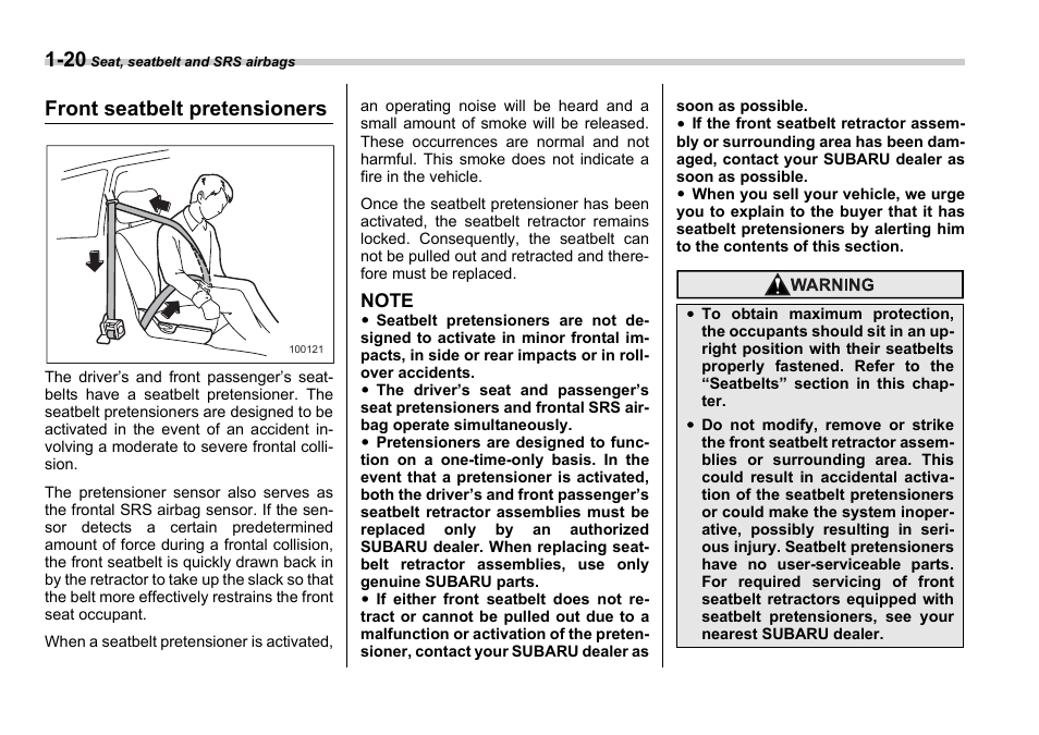 Front seatbelt pretensioners | Subaru 2006 Impreza WRX User Manual | Page 47 / 365