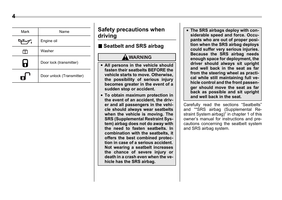 Msa5m0601astis_5, 4safety precautions when driving | Subaru 2006 Impreza WRX User Manual | Page 7 / 365