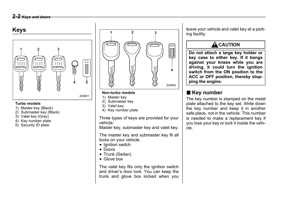 Keys, Key number | Subaru 2006 Impreza WRX User Manual | Page 89 / 365